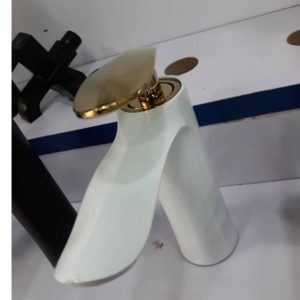 Dual-Tone Gold and White Heavy-Gauge Basin Mixer