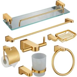 Square Base Golden Bathroom Accessories Set