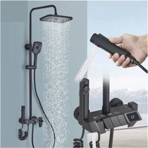 Black Digital Shower System with Piano Button Controls