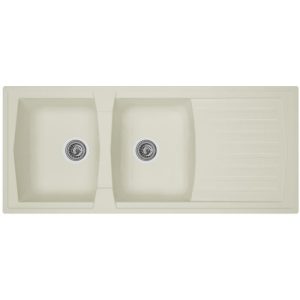 Off-White Double Bowl Single Tray Acrylic Sink - Model KS-AC15